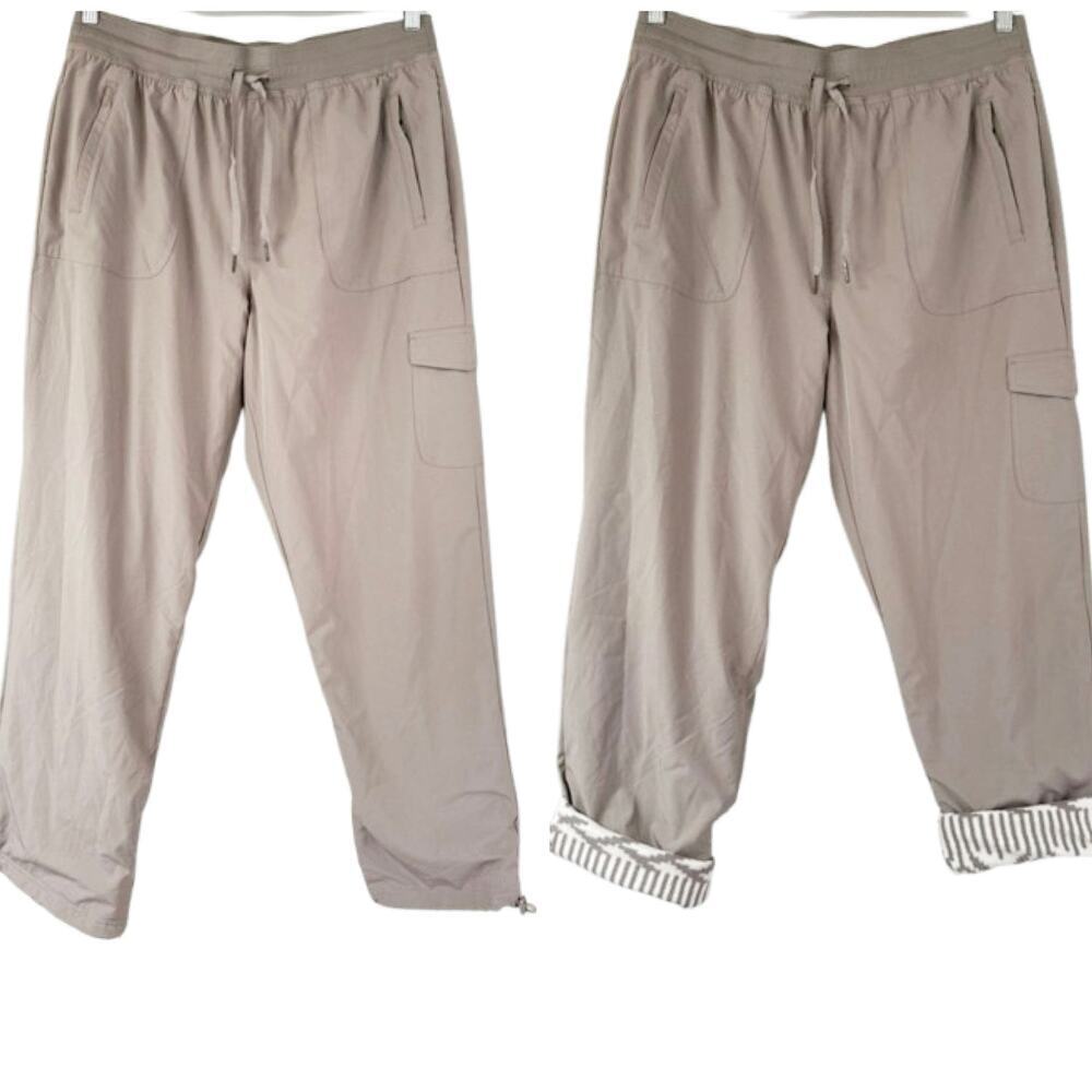 Eddie Bauer Womens XL Polar Fleece Lined Pull On Pants Tan Hiking Outdoors